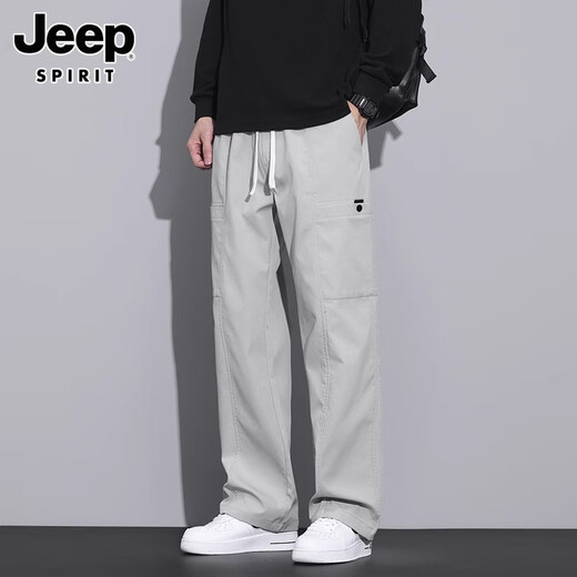 JEEP SPIRIT高档机能工装裤子男士秋冬款加绒加厚直筒伞兵运动休闲长裤男 9856军绿色 加绒 L 推荐【111-120斤】