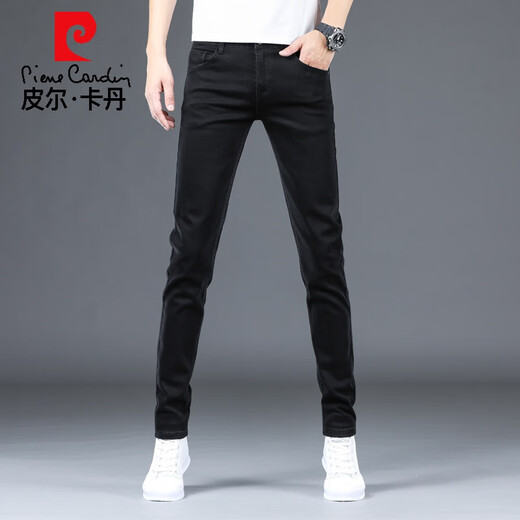 
Pier Cardin Spring New Pure Black Jeans Men's Korean Style Trendy Small Foot Slim Elastic Casual Ever-Match Pants Men Black 902 28 Size [Wait 2-foot 1]