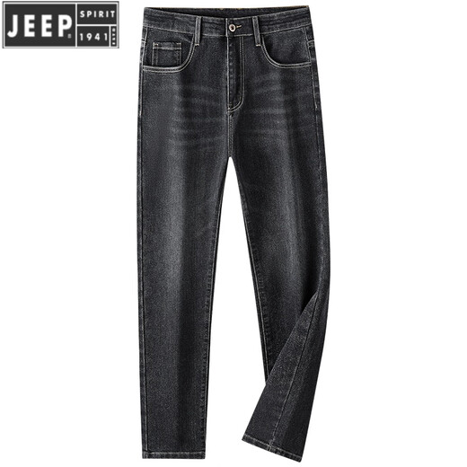 JEEP SPIRIT黑灰色牛仔裤男春秋款宽松直筒显腿长男裤休闲男士春秋弹力长裤子 常规9272H黑灰 28 (腰围2尺1)