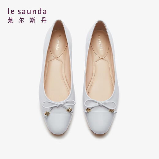 Lairsdan Spring Neues elegantes Bow Ballet Flat Ferse Flat Damenschuhe runde Zehenleder Single Schuhe 5m15602 Graues Gyk 39