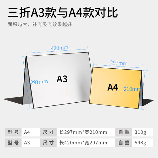 Beiyang (beiyang) A4 small photography background cardboard foldable fill light board still life product photography reflective board hard board thickened black and white silver matte light-absorbing edge gourmet beauty photography