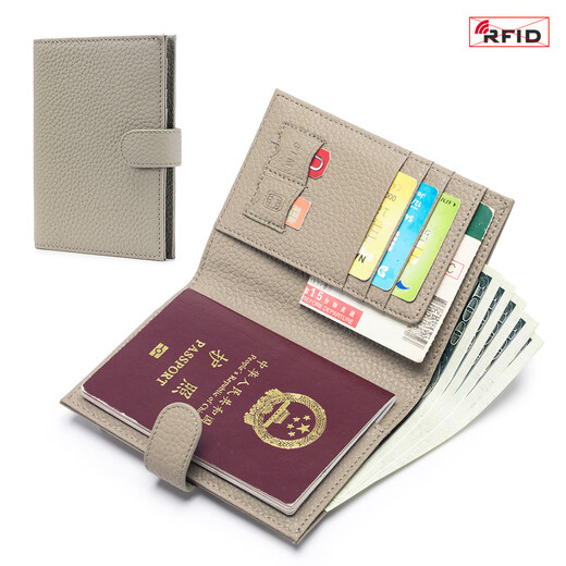
VANLEMN Denmark Anti-theft Scanning Study Abroad Travel Passport Bag Card Bag Multi-function Storage Certificate Bag Passport Clip Women's Wallet Light Gray