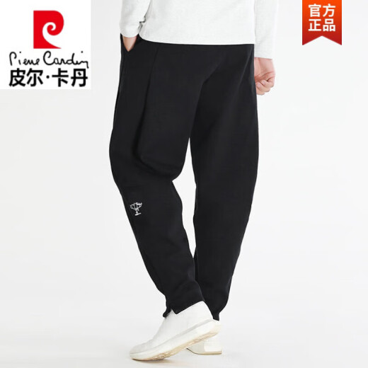 皮尔卡丹 休闲裤男春秋季宽松中国风小脚哈伦裤男国潮运动休闲男装长裤子 黑色刺绣- 薄款 5XL 200斤-230斤