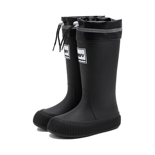 Botas de lluvia DG/DU High-Tube para mujeres, botas de lluvia de celebridades de Internet de moda, nuevo estilo más zapatos de agua tibia de terciopelo, zapatos de goma de tubo largo sin deslizamiento, de alta calidad [tit-touch-waterproof y no deslizante] negro 38/39 [tamaño pequeño]