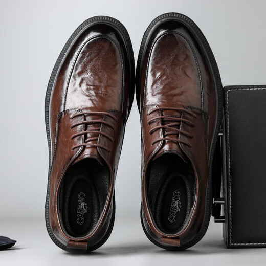 
CARTELO British hand-grabbed leather shoes for men business soft cowhide men's shoes formal shoes men's leather shoes 9758 brown 42