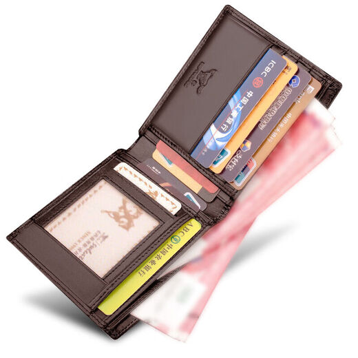 Seven Wolf Wallet Herren Horizontale Brieftasche Chuck Schicht Cowide Ticket Clip Giftbox Vatertag Geschenk Praktisches Geburtstagsgeschenk für Papa Brown Horizontaler Stil