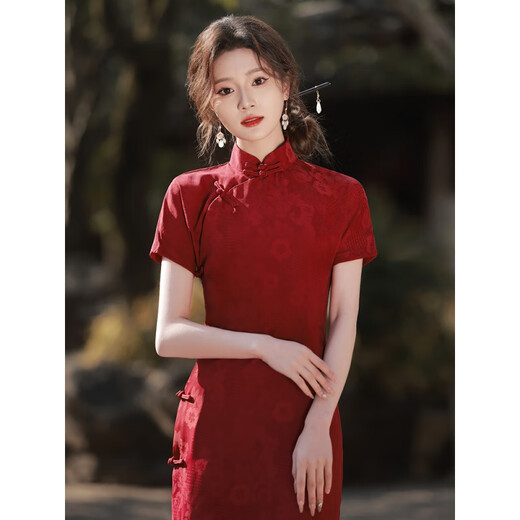 Cyclone rojo modificado cheongsam tostado nuevo estilo antiguo de alta gama chino compromiso retro vestido de socialitis francés 9230 rojo s