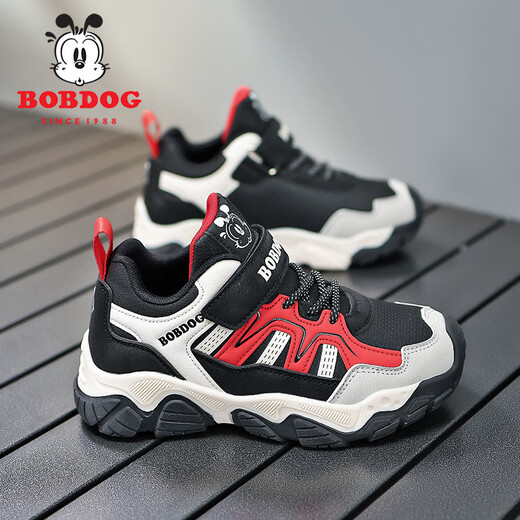 
Babudou children's shoes for boys' sneakers for children's casual shoes 2024 autumn and winter new versatile soft sole mid-sized children's travel shoes black and red K679 [leather single shoes] size 37 [shoe length 23.5cm]