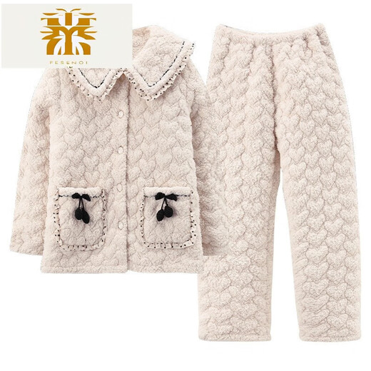 FMSERUIOS轻奢高档珊瑚绒夹棉睡衣女士冬季三层加厚加绒家居服女冬款法兰绒 MFB12157女 M