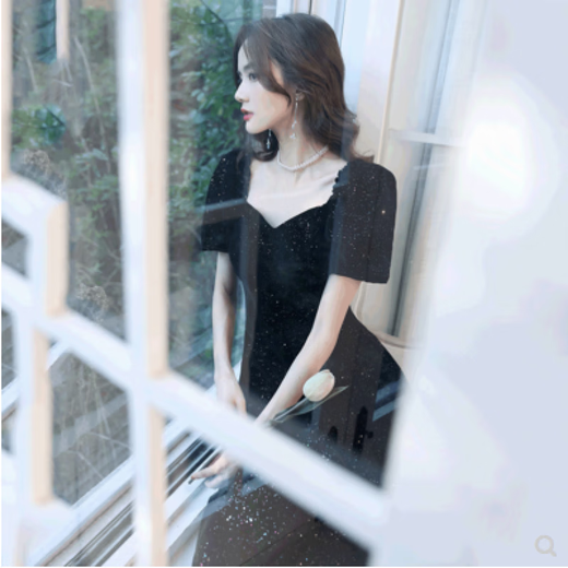 Yun Qiang Yicai Dress Music Student Black Evening Dress Light Luxury Slim Customized French Princess Long Banquet Performance XXL