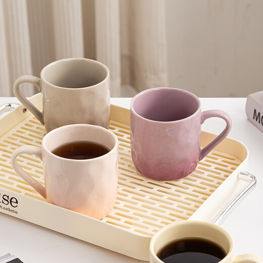 Xiderun Light Luxury Water Cup Tray Housewarming Cup Set High-end Living Room Home Coffee Table High-Value Ceramic Water Set Gradient Six Colors Water Cup Set + Tray + Cup Holder