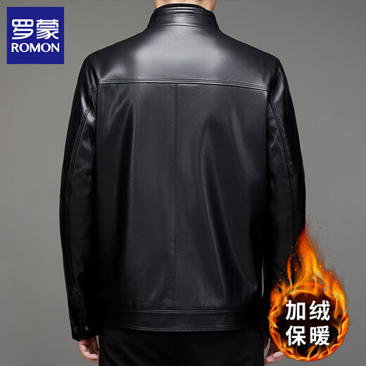 Luo Meng Leather Men's Jacket Spring, Autumn and Winter New Middle-aged Dad's Velvet Thickened Warm Haining Leather Jacket Brown Velvet 2XL /185