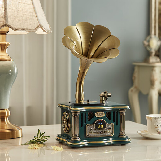 Otieno Antique Vinyl Phonograph Decoration Mini Charging Bluetooth Speaker Retro Birthday Gift Home Ornament Brown Plug-in Rechargeable Free Music USB Disk