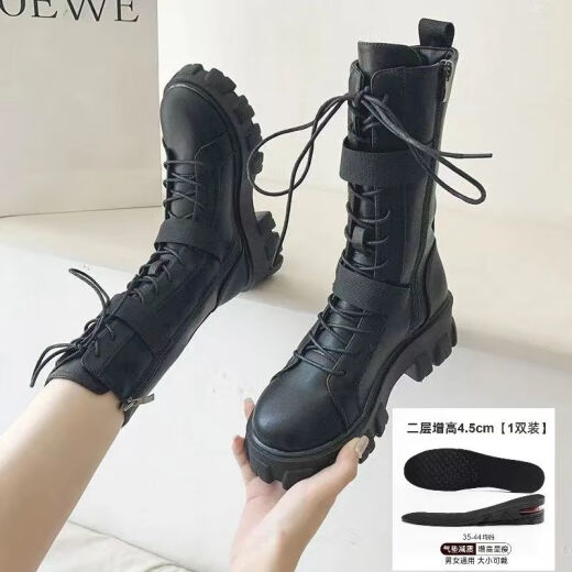 Mei Ben only 20 cm height-enhancing shoes Martin boots cos British style COS special motorcycle boots large size British style showing thin legs upgraded black 38