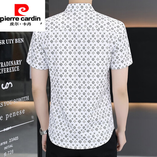 Pierre Cardin Herren Ice Seide kurzärärmisches Hemd 2025 Neues Geschäft Slim Casual Summer Herren-gedrucktes Hemd ohne Bügel 7031 Dunkelgrau 2xl 140-160jin [Jin ist 0,5 kg]