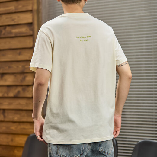 TonLion 2025 men's front chest and back pattern short-sleeved T-shirt beige L
