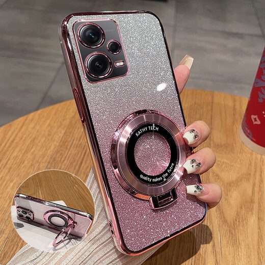 Wonderful choice Redmi note12 mobile phone case Xiaomi noto12pro ten protection 5G silicone case all-inclusive anti-fall por transparent soft case note14pro new redminote13 men and women glitter powder-Yuanfeng blue transparent electroplating free full screen steel film + bracket Redmi Note 12 Pro