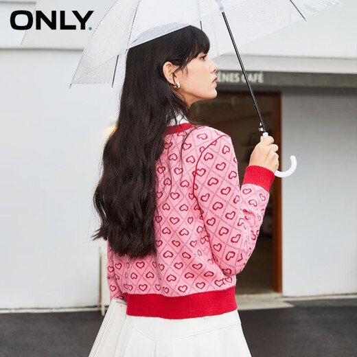 ONLY秋冬时尚撞色条纹长袖圆领短款针织衫女|12343B002 C22 细绒粉色 XS 155/76A