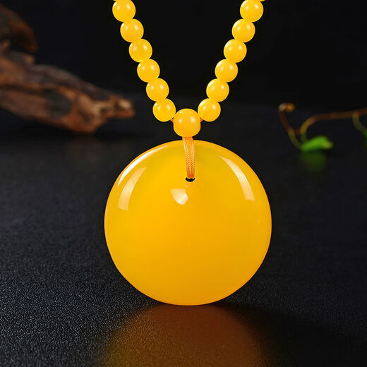 Inlaid with Lou Fat Dong Lai's same style beeswax pendant necklace, raw stone amber, men's and women's chicken oil yellow old sweater chain pendant, chicken oil yellow water drop pendant