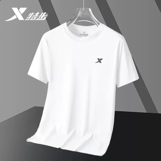 XTEP (XTEP) XTEP pure cotton short-sleeved men's summer new T-shirt half-sleeved loose white casual top cotton T-shirt Pearl white-round neck (pure cotton) M (170/92A) [Spot quick delivery]