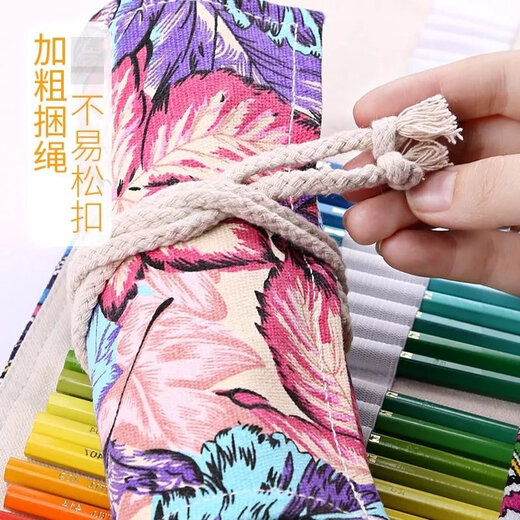 素描彩铅笔帘卷笔袋大容量4872孔古风手工帆布简约高颜值文具笔袋 单萌猫咪 48孔