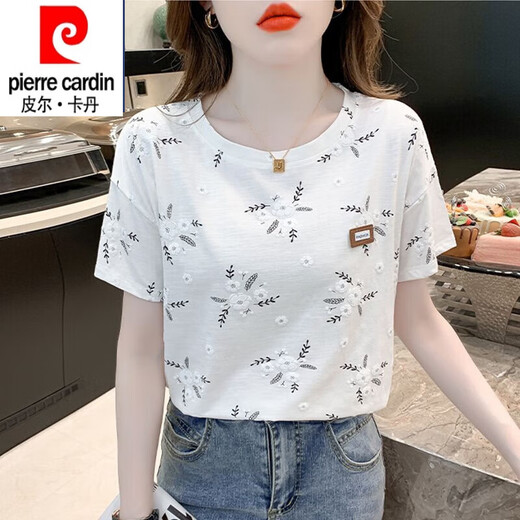 皮尔卡丹（pierre cardin）纯棉短袖T恤女夏季24新款内搭白色打底衫韩版宽松百搭垂感上衣 1397白色+1396白色 L (111-125)