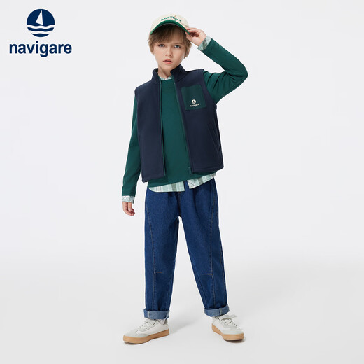 NAVIGARE children's clothing children's vest boys outer wear sleeveless waistcoat medium and large children's top vest jacket contrasting color vest dark blue 150
