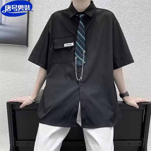 唐号学院风dk制服白衬衫男短袖夏季白衬衫休闲港风情侣毕业班服五分袖 C11纯色衬衫+领带+西裤 L
