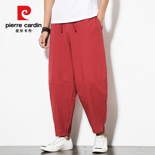 Pier Cardin Casual Hosen chinesischer Stil Frühling und Sommer Neue Männer lose große Baumwoll- und Leinen-Karottenhosen Harren Neun-Punkte-Hosen trendy und vielseitig schwarz xl 140-159jin [Jin gleich 0,5 kg]