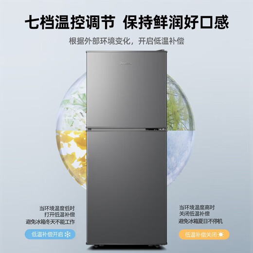 Royalstar Doppeltür-Kühlschrank, klein, Mini, Klasse 1, Energieeffizienz, Kühlschrank mit Gefrierfach, Vermietung, Haushaltskühlschrank 98A168, Klasse 1, Energieeffizienz, etwa ein Watt Strom in drei Tagen