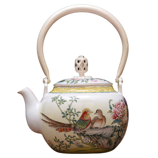 Master of Chinese Art Shengjia Huo Tiehui's sterling silver hand-painted "Splendid Marriage" enamel pot teapot health pot purifies water quality