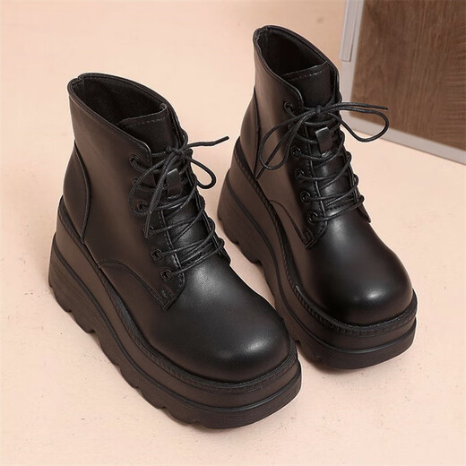 Zhenxi Cos Hochhausschuhe für Dick-Soled-Martin-Stiefel aus Frauen, Schwammkuchen-Sohle, hochhackige Stiefel, Britisch-Stil schwarze, vielseitige Comic-Ausstellungsschuhe, schwarz 8 cm [Größe 37]