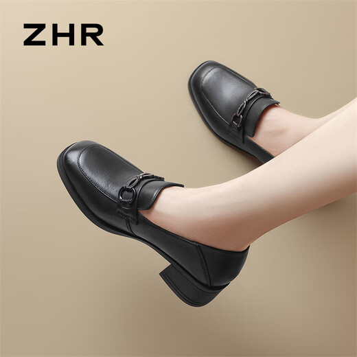 Zhr Capa de la cabeza de la cabeza de vaca Mocasfas de mujer Retro Caíla Retro Mujer zapatos de cuero de cuero Mujeres Toe Single Shoes Kl03 Negro 36