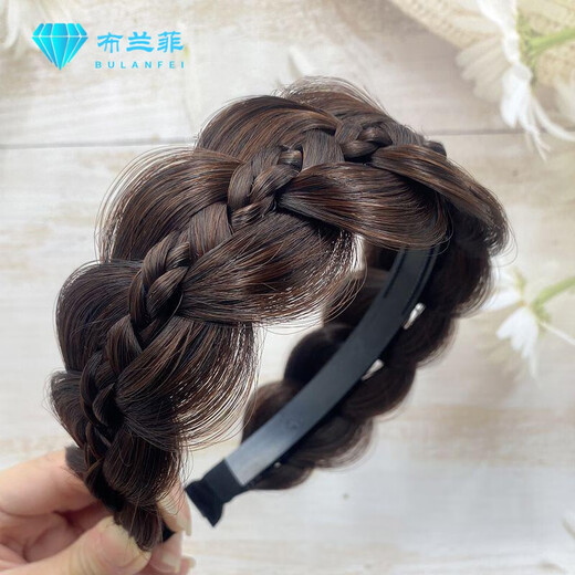 Xinheming Covers White Hair Hairband Wide Hairband Reveals Hair Multiple Broadsides Twist Fish Stock Braid Wig Women's Hair Cover Hairpin Dark Brown