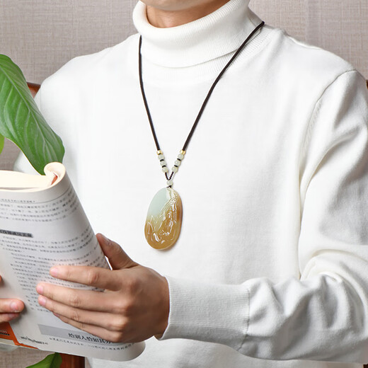 可玉可求父亲节礼物 孤品和田玉观音吊坠男士  糖白玉观音菩萨 玉石挂件 款三 M3937z