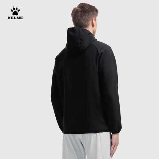 KELME Shadow Shark Sports Windbreaker Woven Jacket Men's Winter Windproof and Waterproof Hooded Velvet Jacket Agate Black XL