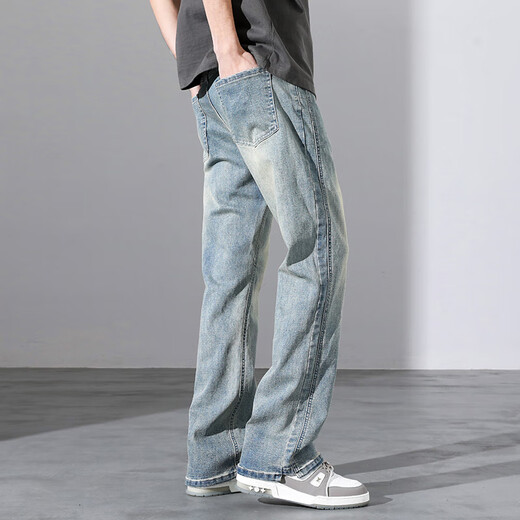 
Jeans men's American high street retro denim 2025 spring and summer new trendy brand straight-tight light casual long trousers 9901 blue 3XL