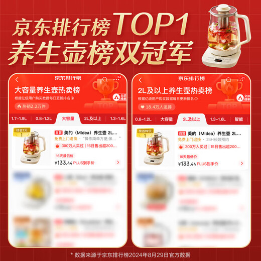 Midea's new health kettle, tea kettle, household kettle, fully automatic insulated glass electric kettle 316 maternal and infant grade stew kettle, all-in-one office tea making, traditional Chinese medicine, large capacity, 1200W high power, 12h intimate heat preservation 2L