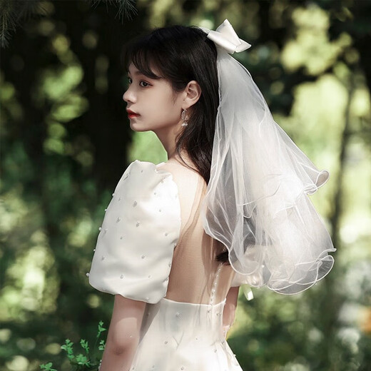 Half bridal veil, confession of love, proposal, certificate, bow cover, hair clip, fairy photo photo props, QC large bow veil, about 60cm long