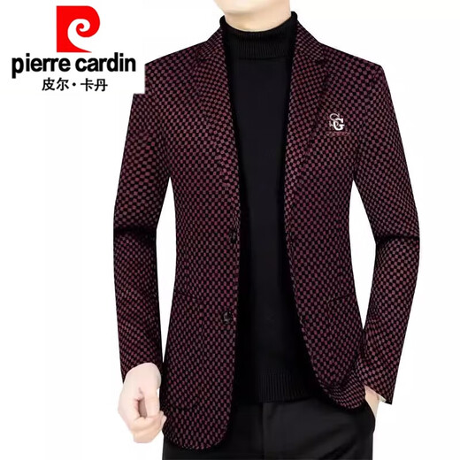 Pierre Cardin spring and autumn new style middle-aged men's casual suits dad suits single-piece houndstooth top XZ1770 red 180 135-150Jin Jin equals 0.5 kg