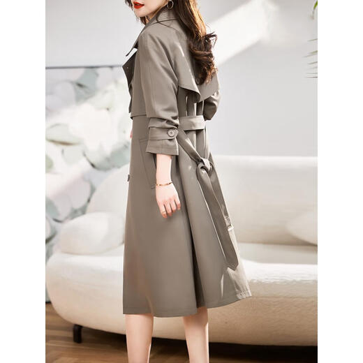 皮尔卡丹（pierre cardin）高级感超好看中长款修身风衣外套女2024新款气质英伦风春秋季大衣 卡其色   XL建议110-120斤