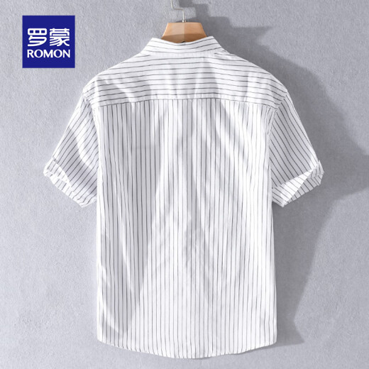 Camisa rayada para hombres Lomon Manija corta Summer suelta delgada japonesa Camisa de algodón versátil ropa de verano ropa 9740 blanca 3xl