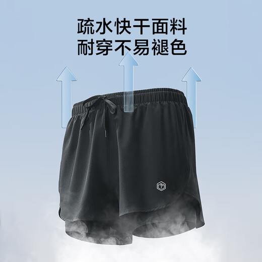 京东京造 泳裤男士防尴尬游泳裤平角双层防走光水陆两用沙滩裤黑色XXL