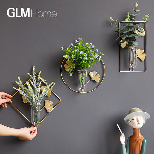 Wall decoration pendant wall hydroponic vase wall hanging creative restaurant wall wall decoration pendant home living room back main picture three-piece set B type shopkeeper