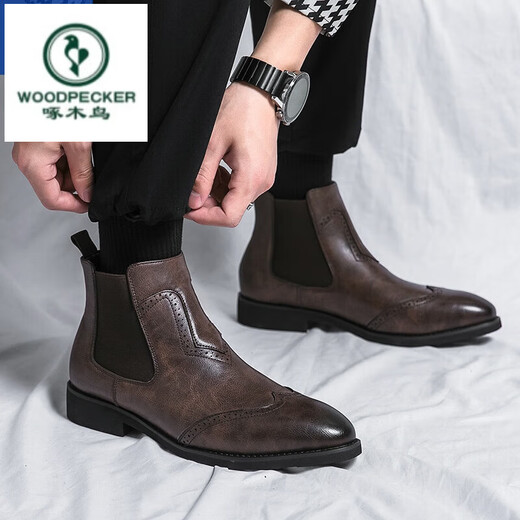 Woodpecker Martin Boots Herren Frühling und Sommer 2025 Neues modisches All-Match-Slip High Top-Schuhe Herrenspitze Zehen Männer Lederschuhe Herrenschuhe Herren schwarz 40