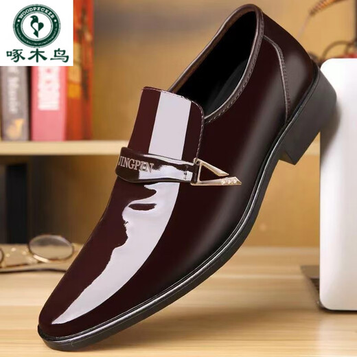 Woodpecker Large Size Men's Leather Shoes Business Formal Leather Shoes Glitter Casual Men's Leather Shoes Youth Variety Leather Shoes 686 Black 44