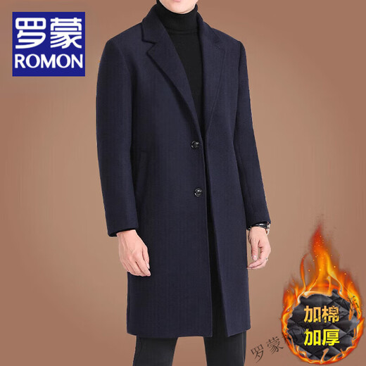 Romon Wool Coat Mid-longitud de medio de edad coreana de mediana edad y jóvenes Windbreaker New Winter Bool Coat Men's Negro (40% de lana) L (175)