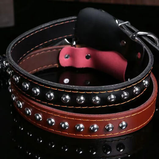 PPO genuine leather collar cowhide dog chain explosion-proof dog leash medium and large dog golden retriever German shepherd dog walking rope collar red brown L size - suitable for 25-70 Jin Jin equals 0.5 kg.