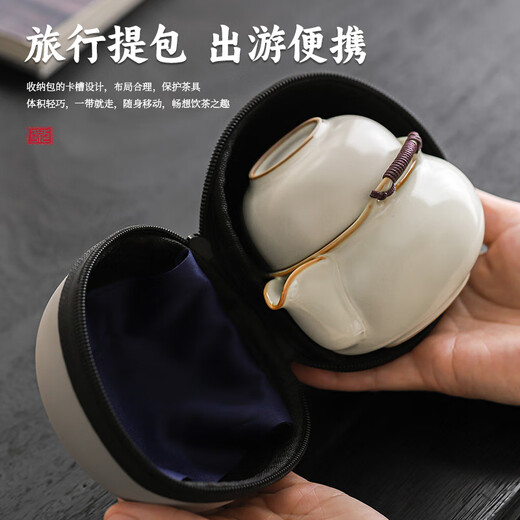 Eight Thousand Lines Travel Tea Set Portable Quick Cup Complete Set Kung Fu Tea Hand-caught Pot Covered Bowl Three-piece Set Single Outdoor