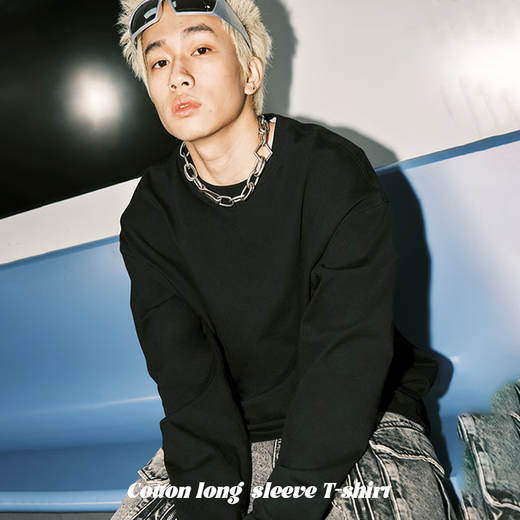 Jeanswest white bottoming shirt for men 2025 new spring and autumn heavyweight pure cotton inner top student round neck long-sleeved T-shirt for men white (free pen tip chest logo) L (175) (Priority for collection and purchase)